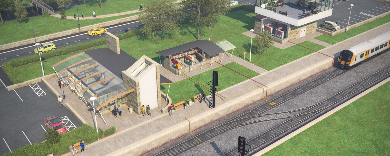 3D Train station showing power exchange